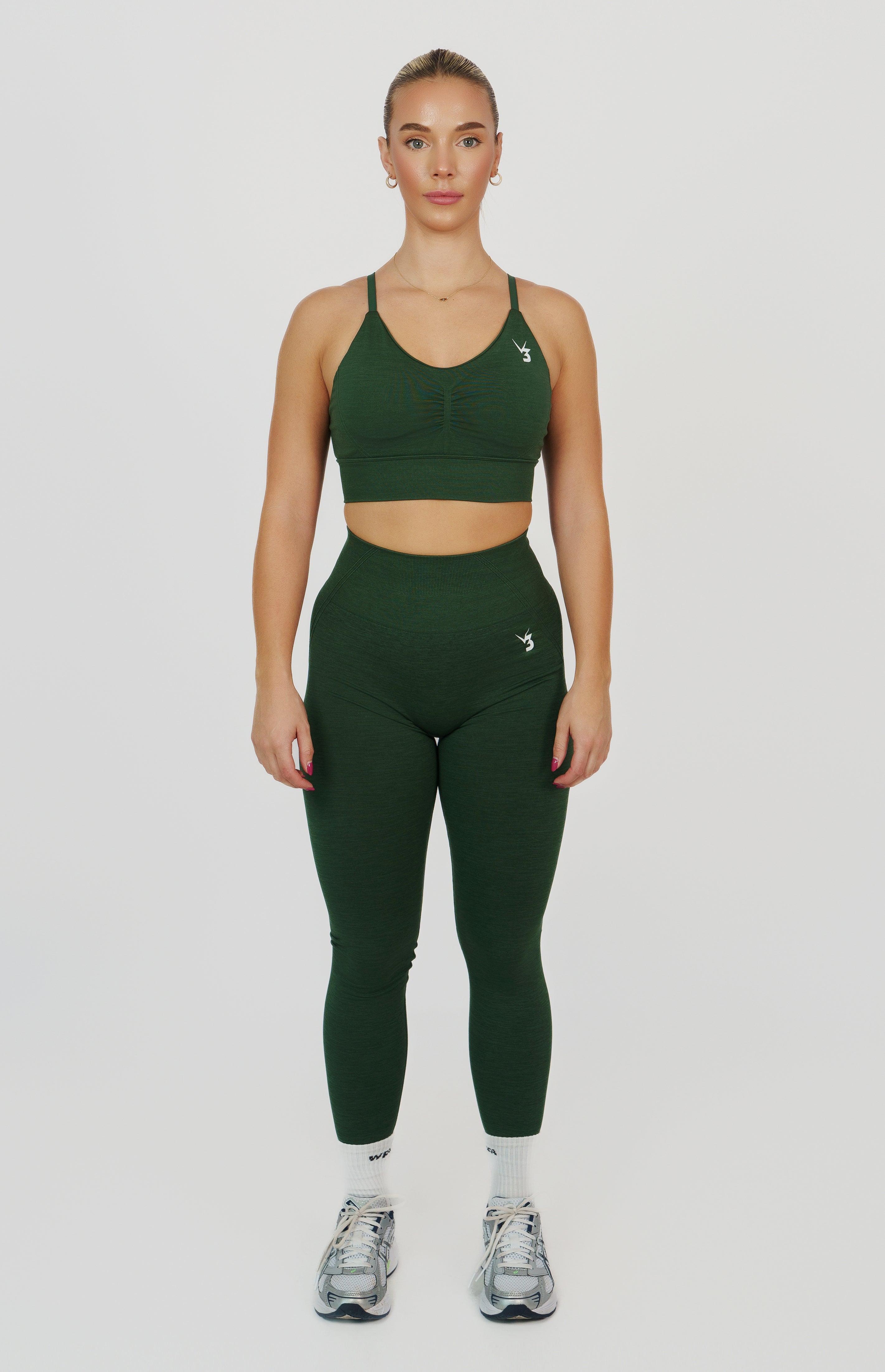 Tempo Seamless Scrunch Leggings & Multi-Way Sports Bra Set - Hunter Green