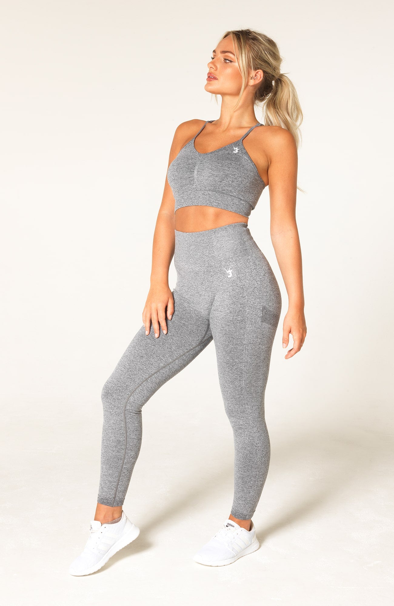 V3 Apparel Women's Define seamless scrunch bum shaping high waisted leggings in grey marl – Squat proof sports tights for Gym workouts training, Running, yoga, bodybuilding and bikini fitness.